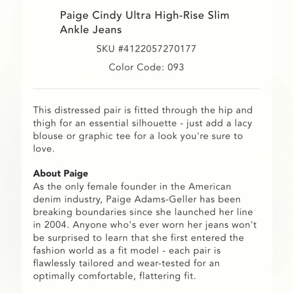 PAIGE | Cindy Ultra High-Rise Slim Ankle Jeans Size 32 - Picture 8 of 9